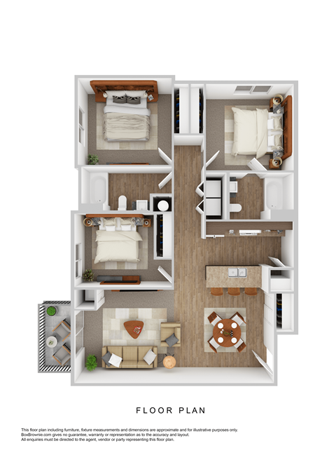 Floor plan for 3 beds, 2 baths, 1243 sqft